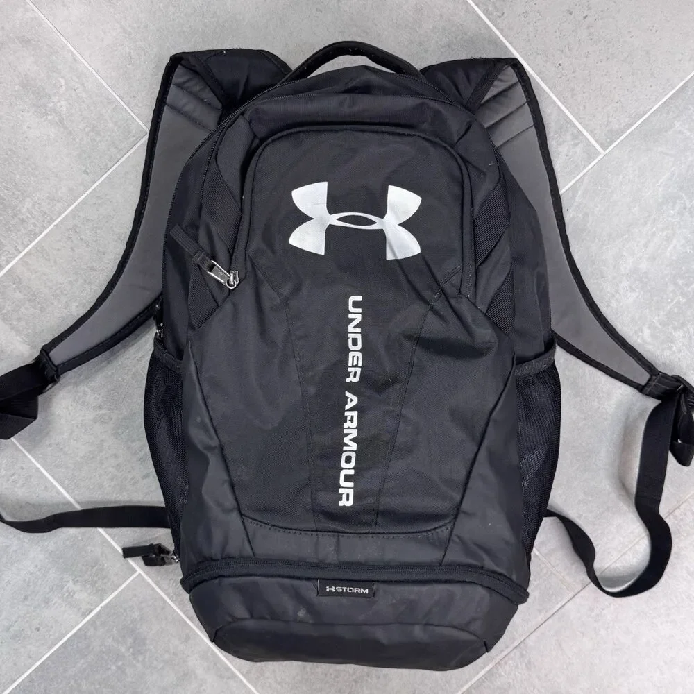 Under Armour Hustle 3.0 Backpack Black UA Storm Laptop Gym School VGUC